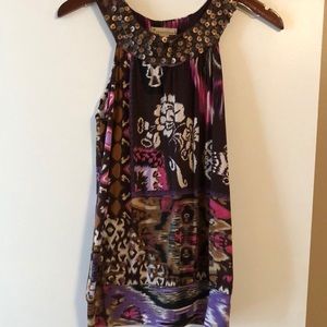 Brown and pink patterned sleeveless blouse